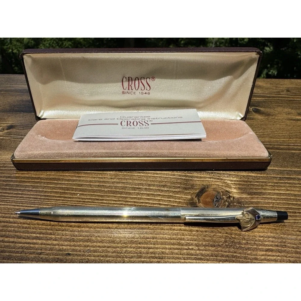 Vintage Cross‎ 10K Gold Filled Ballpoint Pen Blue Jewel Figural Clip W Box